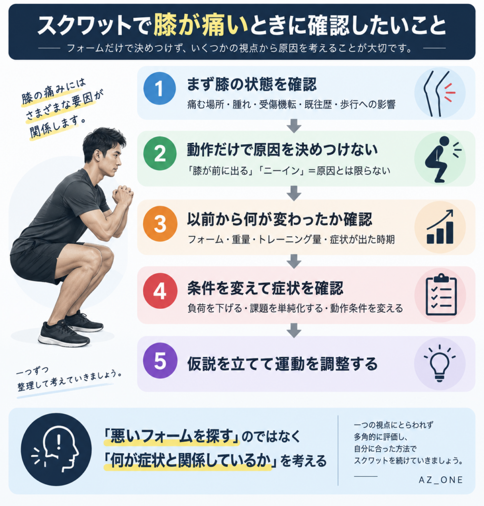 スクワットで膝が痛いときに確認したいポイント